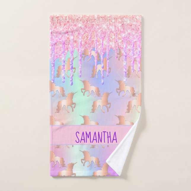 Unicorn parties scintillant goutte rose violet nom (Serviette à main)