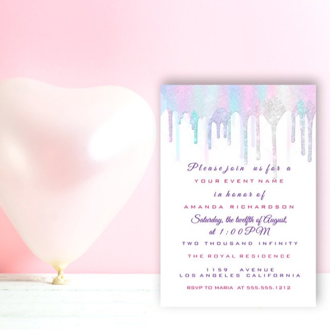 Unicorn Party 1. 2. Baby Holograph Pink White Einladung (Von Creator hochgeladen)