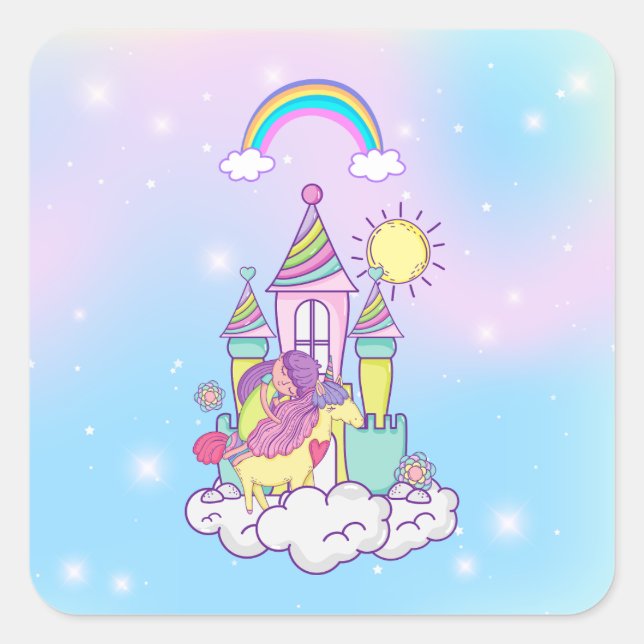 Unicorn Party Collection! Quadratischer Aufkleber (Vorderseite)