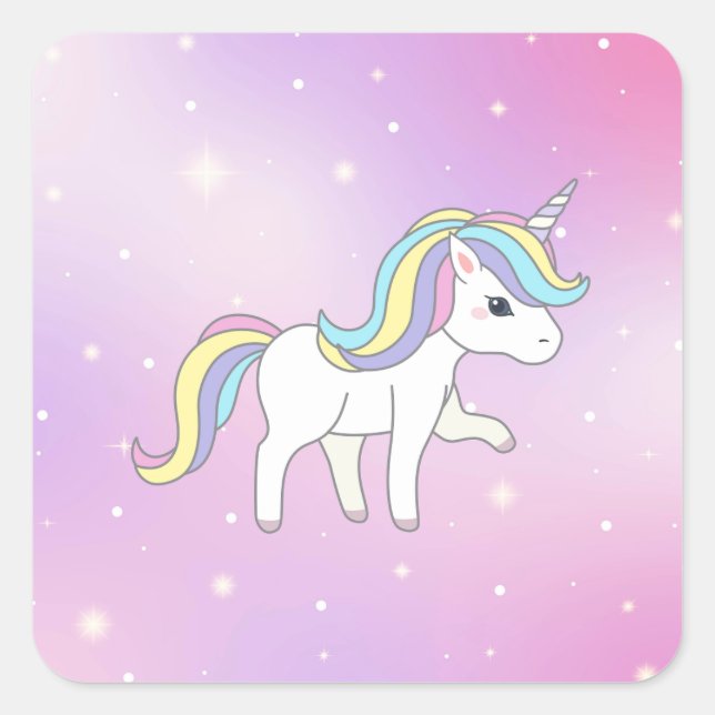 Unicorn Party Collection! Quadratischer Aufkleber (Vorderseite)