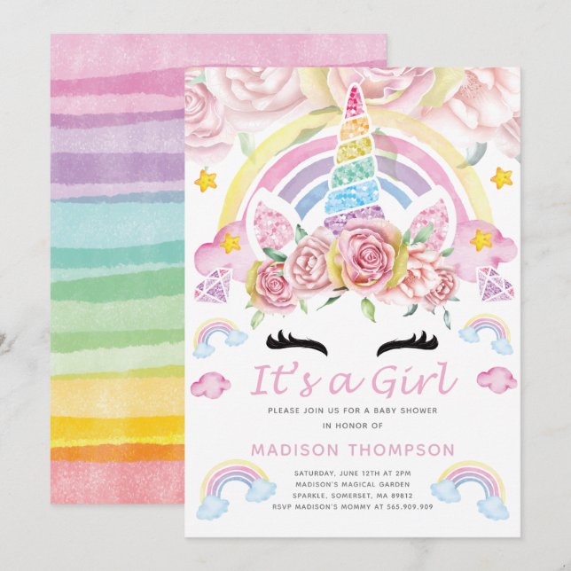 Unicorn Party Magical Baby Shower Einladung (Vorne/Hinten)