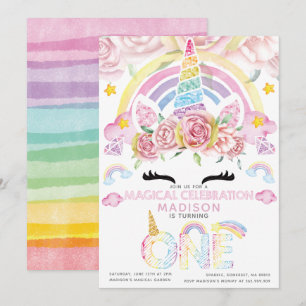 Unicorn Party Magical First Birthday Einladung