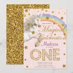 Unicorn Party Magical First Birthday Illustration Einladung