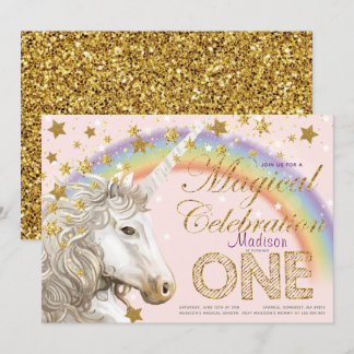 Unicorn Party Magical First Birthday Illustration Einladung