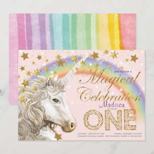 Unicorn Party Magical First Birthday Illustration Einladung
