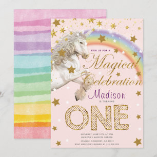 Unicorn Party Magical First Birthday Illustration Einladung