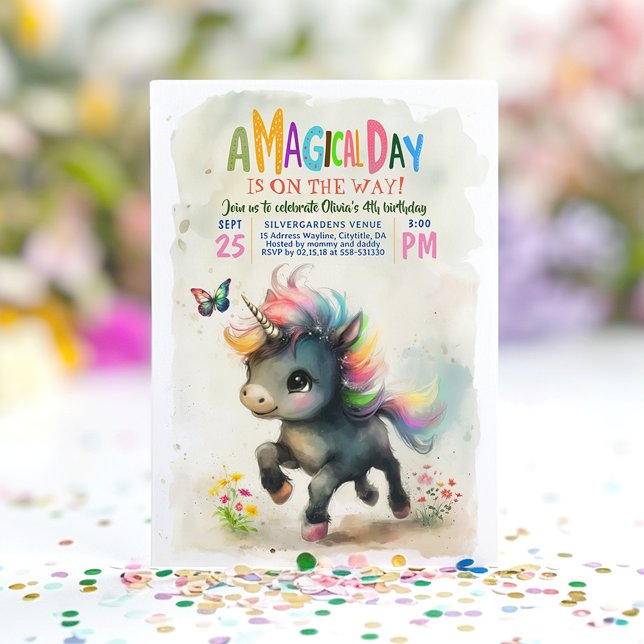 Unicorn Party Magique Invitation anniversaire (Black Unicorn Birthday Invitations)