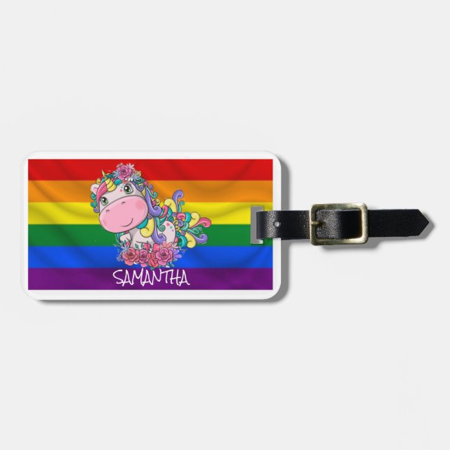 Unicorn-Party-Regenbogen Gepäckanhänger (Vorderseite horizontal)