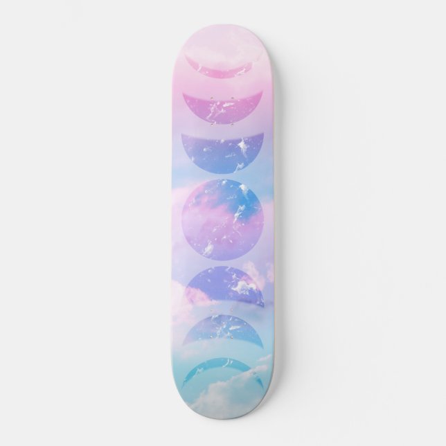Unicorn Pastel Clouds Moon Phases #1 Skateboard (Vorderseite)