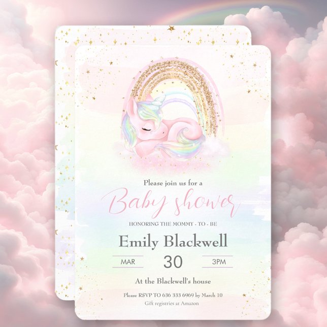 Unicorn Pastel Girl Kinderdusche Einladung (Unicorn Pastel Girl Baby Shower Invitation)