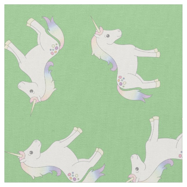 Unicorn Pastel Rainbow Green Stoff (Nahaufnahme)
