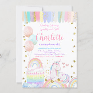 Unicorn Pastel Rainbow Sparkle Einladung