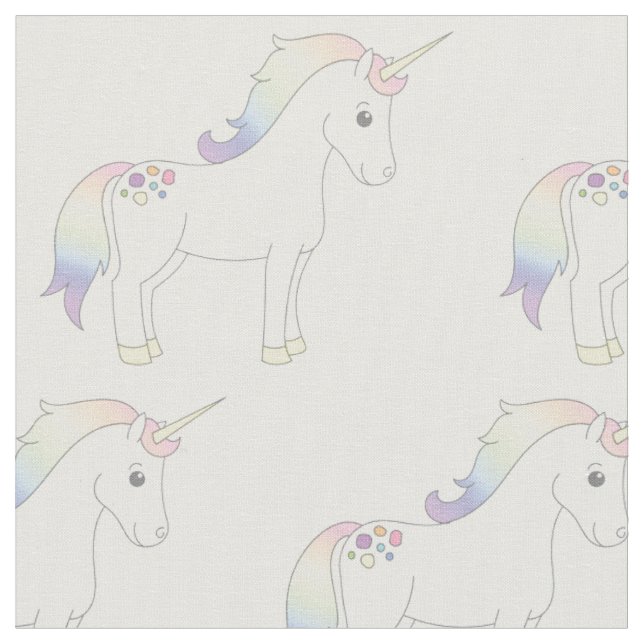 Unicorn Pastel Rainbow White Stoff (Nahaufnahme)