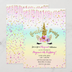 Unicorn Pastel Rainbow Zuckerguss Tropfen Geburtst Einladung