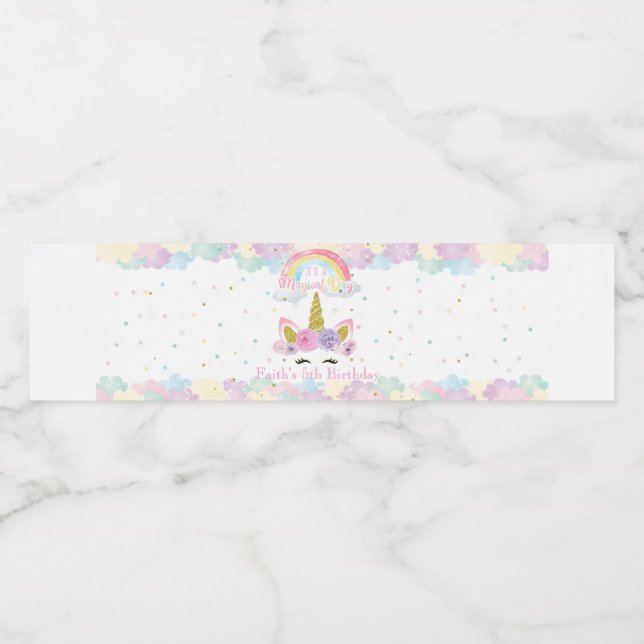 Unicorn Pastel Wasser Flasche Etikett (Einzelnes Label)