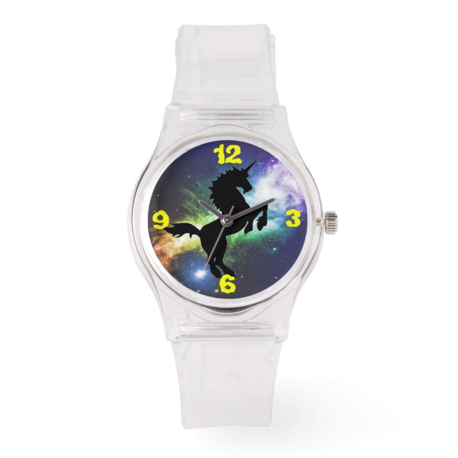Unicorn Pegasus Silhouette Fantasie Armbanduhr (Vorderseite)
