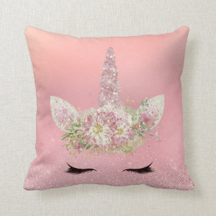 Unicorn peitscht rosa Rosen-GoldGlitzer-Blumen Kissen