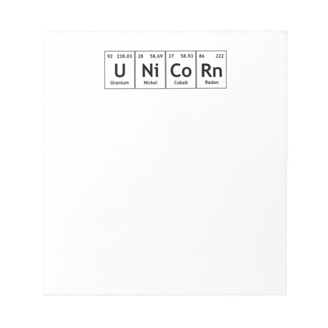 UNiCoRn Periodic Table Elements Word Chemistry Notizblock (Vorderseite)