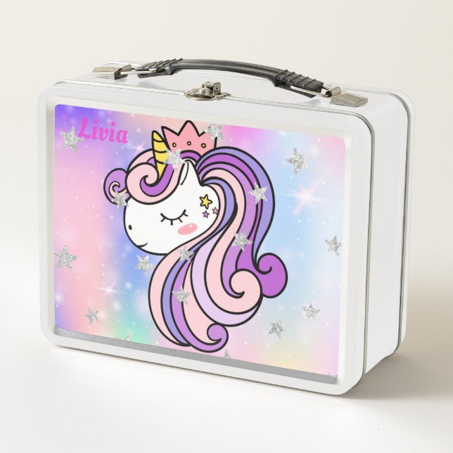 Unicorn Personalisiert-Metal-Lunchbox Metall Brotdose (Vorderseite)