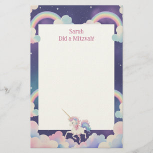 Unicorn Personalisiert Mitzvah Hinweis Briefpapier