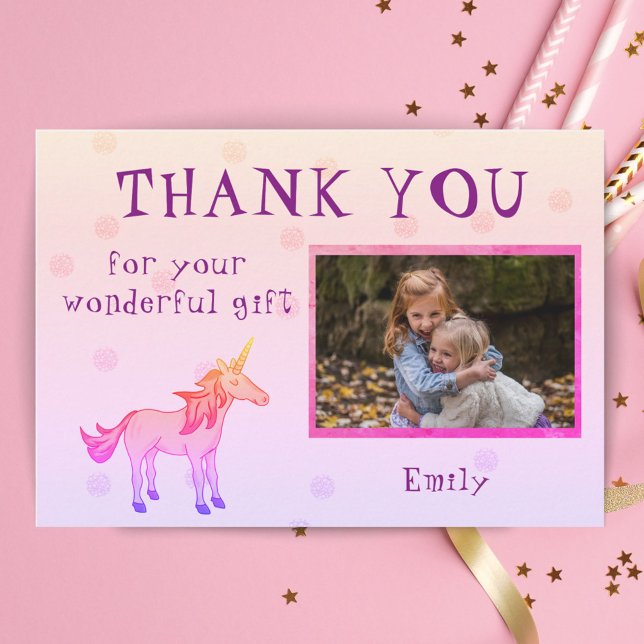 Unicorn Personalisiert Vielen Dank Girl Foto Dankeskarte (Von Creator hochgeladen)