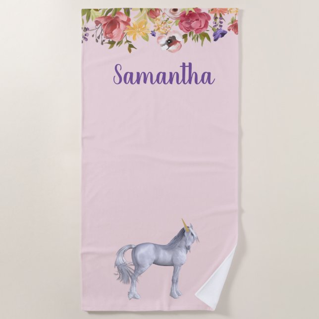 Unicorn Personalisierter Name Strandtuch (Vorderseite)