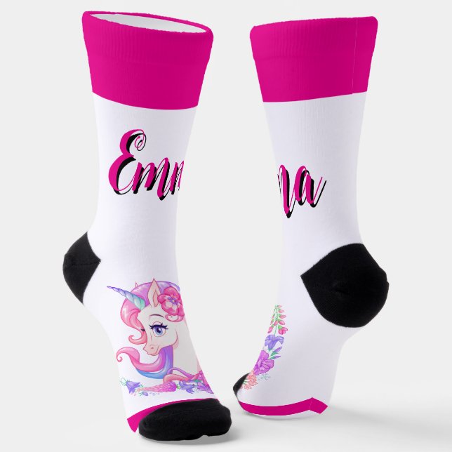 unicorn & personalize your name Crew Socks Socken (Gewinkelt)