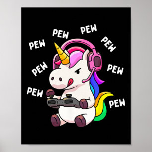 Unicorn Pew Pew Unicorns Lover Video Game Gamer Gi Poster
