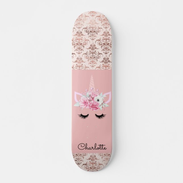 Unicorn Pin Damask Skateboard personnalisé (Devant)