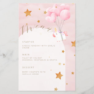 Unicorn Pink Clouds Girl Menu Baby shower