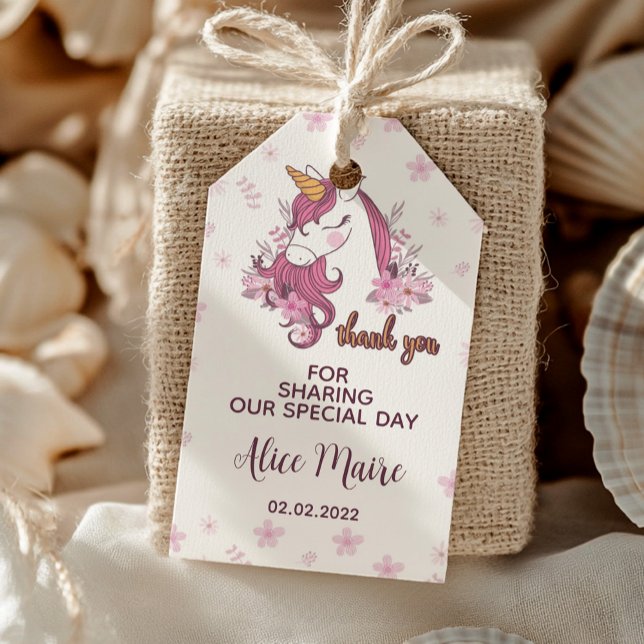 Unicorn Pink Floral Party Vielen Dank für Ihre Unt Geschenkanhänger (Von Creator hochgeladen)