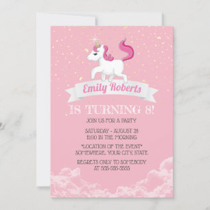 Unicorn Pink Girl Birthday Party Einladung