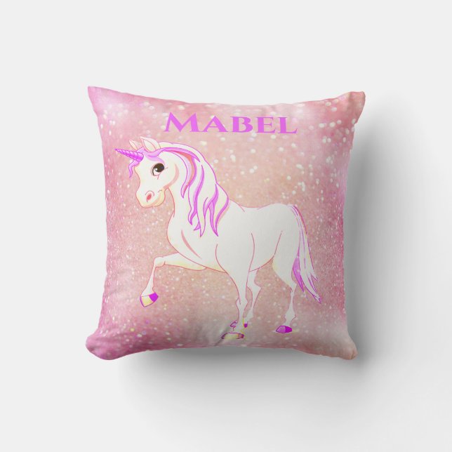 Unicorn Pink Glitzer Girl Niedliches Kinderzimmer Kissen (Vorderseite)