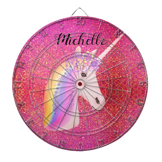 Uniçorn Pink Glitzer Glitzern Fairytale Girly Dartscheibe (vorne)
