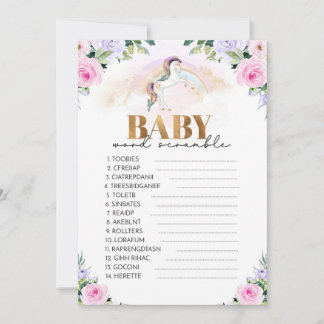Unicorn Pink & Gold Baby Shower Word Scramble Game Einladung