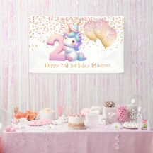 Unicorn Pink Gold Balloons 2nd Girls Geburtstag
