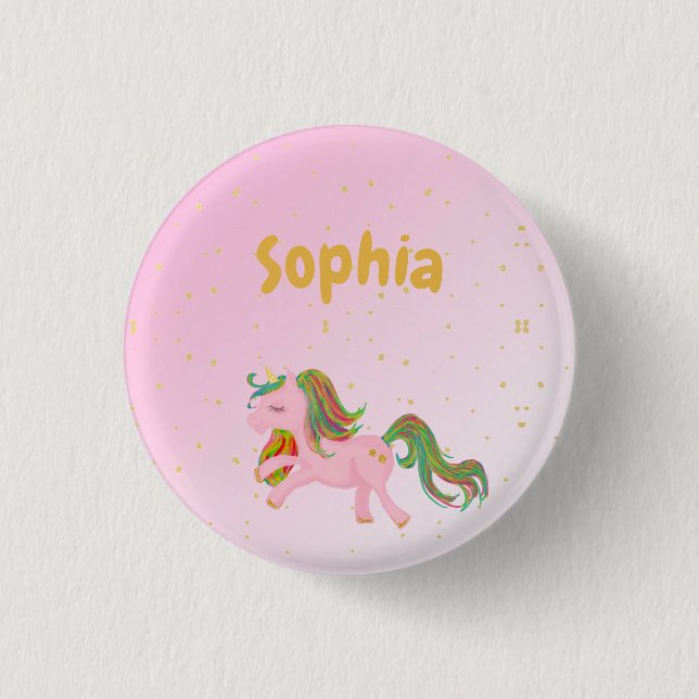 Unicorn Pink Gold Spots Girl Niedlich Button (Vorderseite)
