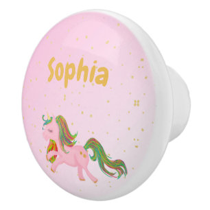 Unicorn Pink Gold Spots Girl Niedlich Keramikknauf