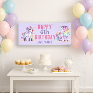 Unicorn Pink Lila Girl's 6. Geburtstag Banner