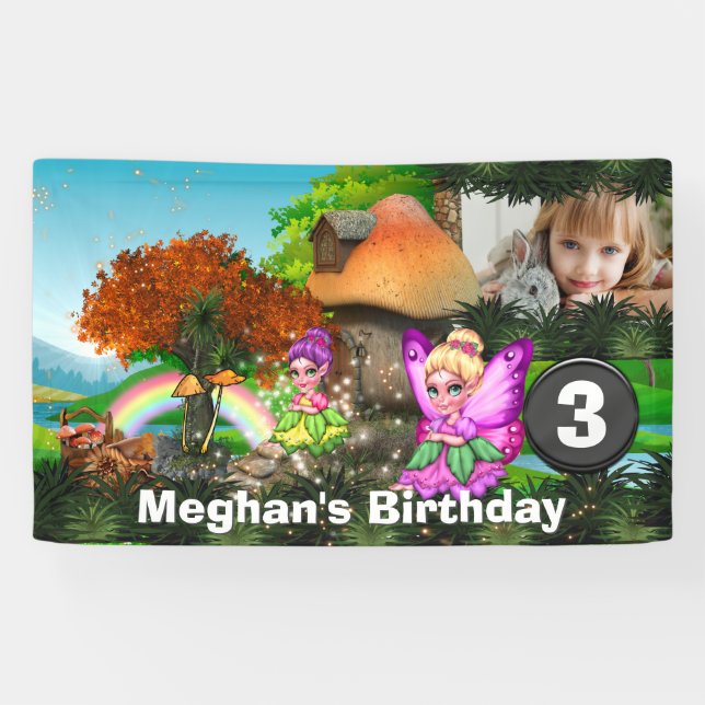 Unicorn pixie regenbogen fantasy woodland Foto Banner (Horizontal)