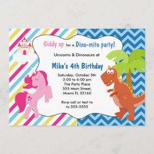 Unicorn Pony Dinosaur Einladung Geburtstagsparty