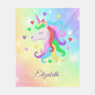 Unicorn Pony Rainbow Stars Pastel Girly Fleecedecke