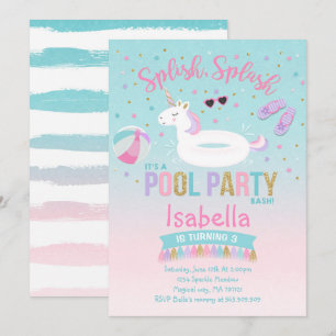 Unicorn Pool Party Anniversaire Invitation Pink Go