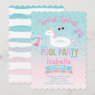 Unicorn Pool Party Anniversaire Invitation Pink Go