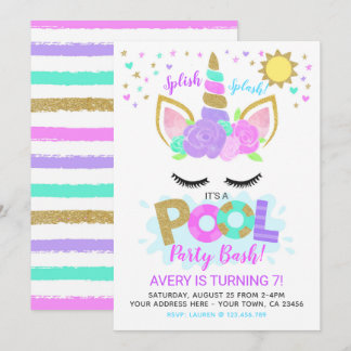 Unicorn Pool Party Einladung