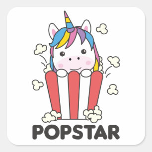 Unicorn Popcorn Whats Poppin Funny PopStar Quadratischer Aufkleber