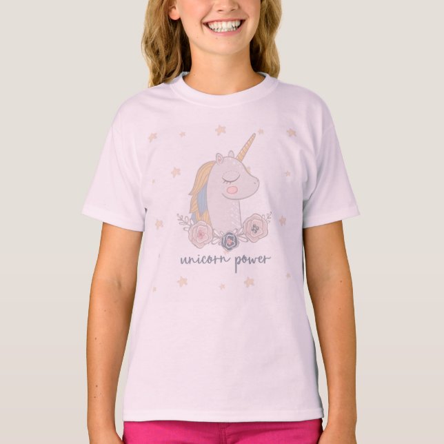 Unicorn Power Girl Pink T Shirt (Vorderseite)