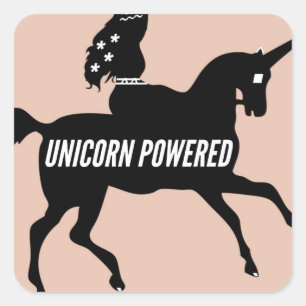 UNICORN POWERED! QUADRATISCHER AUFKLEBER