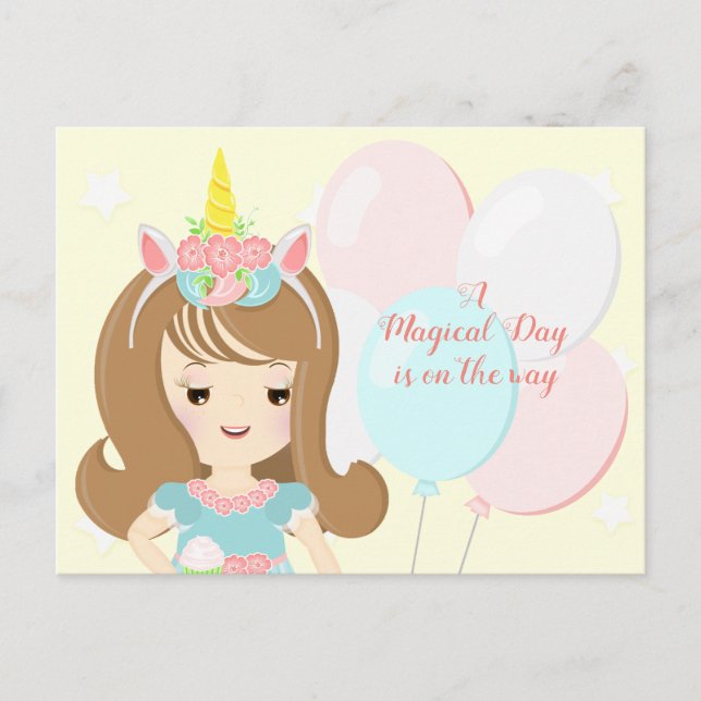 Unicorn Princess Einladungspostkarte (Vorderseite)