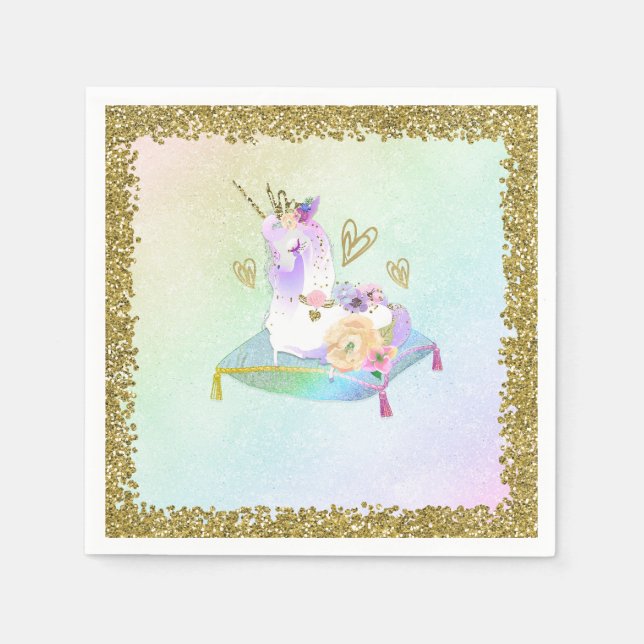 Unicorn Princess Iridescent Rainbow Pastel Party Serviette (Vorderseite)